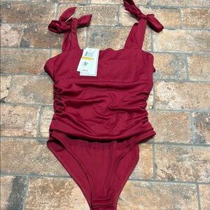 Chic Red Bodysuit with Tie Straps